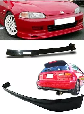 For 92-95 Civic 3 Door Pu Mug Style Black Add-on Front + Rear Bumper Lip Spoiler • $109.99