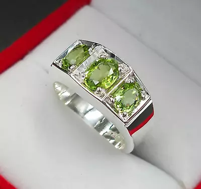 Natural Mens Peridot Ring Handmade Peridot Ring For Men 925 Sterling Silver • £160.05