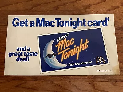 1987 Vintage McDonald's  GET A MAC TONIGHT CARD  {Phone Card} Promo Poster RARE! • $75