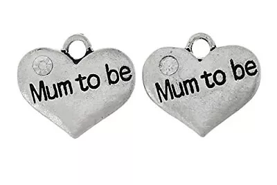 5 X Mum To Be Heart Baby Shower Charms Jewellery Making Pendants Tibetan Silver • £2.59