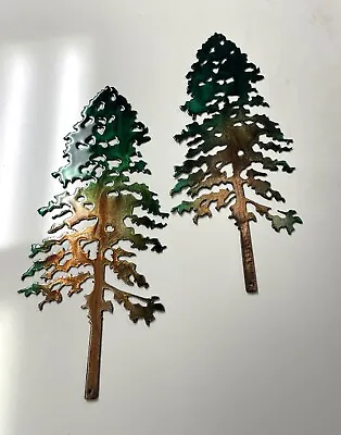 Pine Tree Pair (2 Pieces) - Metal Wall Art - Green Marbled Copper 10 X 4  • $36.98