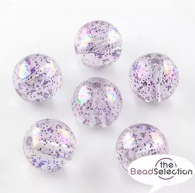 40 GLITTER AB LUSTRE PURPLE ACRYLIC ROUND BEADS 10mm HOLE 2mm TOP QUALITY ACR106 • £2.99