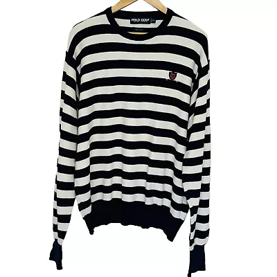 Vintage POLO  Ralph Lauren Mens XXL Knit Sweater 90s Navy Stripe Golf  Grunge • $49.97