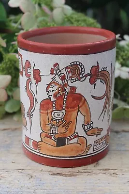 #2 Mayan Pot Royal Style Sm Vase Handmade Hand Painted Yucatan Mexican Folk Art • $98