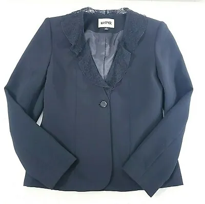 Kasper Blazer Women Size 6 Black Lace Trim Lined Long Sleeve Jacket • £23.75