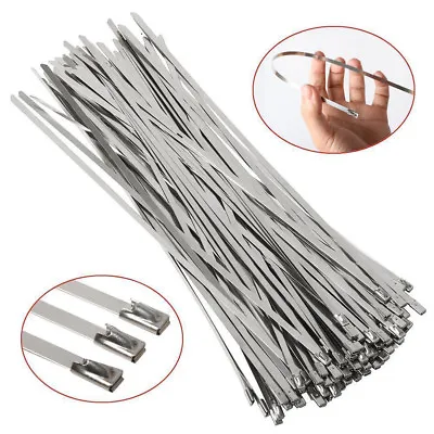 100 X Stainless Steel Metal Cable Ties 300mm X 4.6mm Heat Wrap Exhaust Zip Tie • £7.99