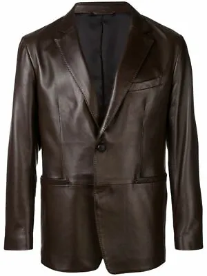 URBAN Men's Soft Genuine Lambskin Leather Blazer TWO BUTTON Real Dark Brown Coat • $119.20