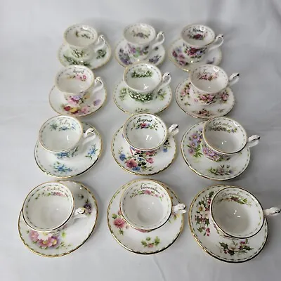 $525 • Buy Royal Albert Flower Of The Month Miniature Complete Set Of 12 Cups & Saucers Vtg