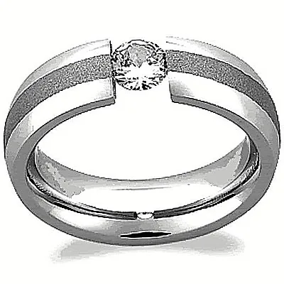 TITANIUM Polished TENSION Solitaire RING With BRUSHED Accent Band Size 12 • $16.48