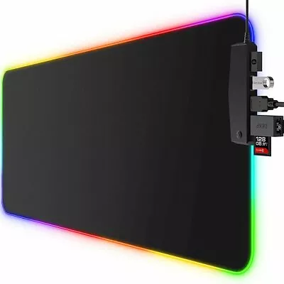 LED Gaming Mouse Pad Large 4 USB Ports RGB Extended Mousepad Keyboard Desk Anti- • $34.99