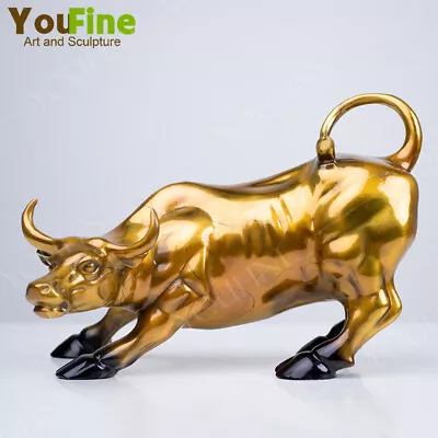 Bronze Wall Street Bull Sculpture Bronze Charging Bull Statue Home Office Decor • $299.70