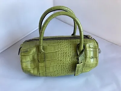 CLUB MONACO 90’s Y2K Green Leather Mock Croc Small Barrel /Bowling Bag • £50