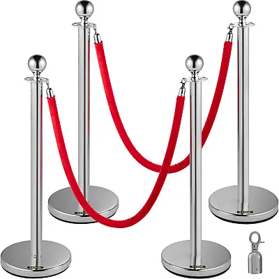 £85.49 • Buy 4PCS Crowd Control Stanchion 2 Ropes Velvet Rope VIP Bank Queue Barrier Posts