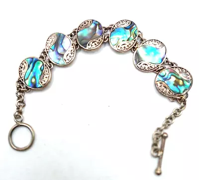 Sterling Silver Ornate Abalone Beautiful Swirl Toggle Link Bracelet 7 Inches 925 • $31.50