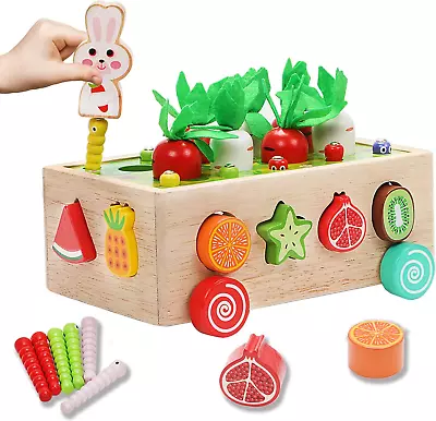 Montessori Wooden Educational Toy Carrot Harvest Orchard Car Shape Sorting Toys • $17.65