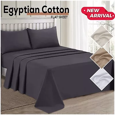 Egyptian Cotton Flat Sheet Deep Bed Sheets 400TC Single Double King Size UK • £3.99