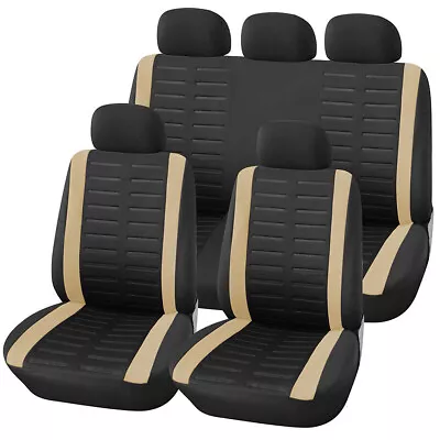 Car Seat Covers Front Rear Full Set Sponge Polyester Beige Interior Accessories • $62.90