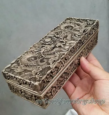Qing Dynasty Handwork Miao Silver Dragon Statue Bank Money Jewelry Box • $68.99