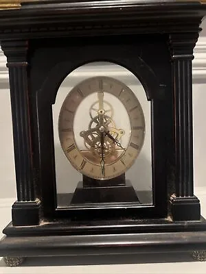 2004 Bombay Company 11 X9” Mantel Clock 3D Brass Clockworks In Wood & Glass Case • $44