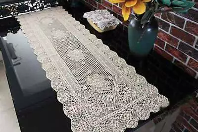 Only@Beautiful Handcraft Fine Yarn Crochet Mercerized Cotton Beige Table Runner  • $29.19
