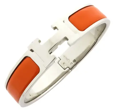 Hermes H Clic Clac PM Bangle Bracelet Enamel Orange Metal Silver Authentic • $609