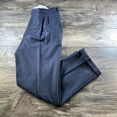 Yves Saint Laurent Dress Pants Men 33x30 Navy Blue Wool Flannel Pleated Cuffed • $38.97