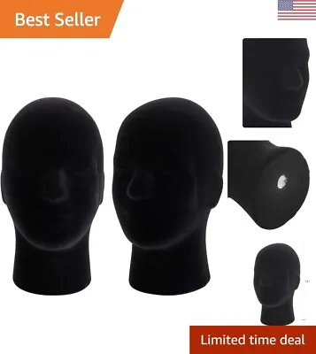 Foam Black Velvet Male Mannequin Head Stand - 2 Pack For Displaying Wigs Hats • $51.99