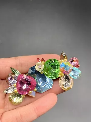 Estate Wendy Gell Aurora Borealis Chunky Crystal Heart Statement Brooch Unsigned • $78