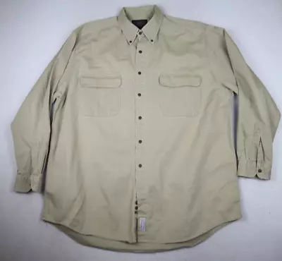 Vintage Abercrombie & Fitch  Men's Beige Denim Twill Long Sleeve Work Shirt - Xl • $19.59