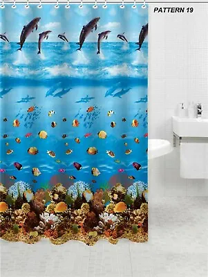 100% Polyester Fabric Modern Designer Washable Shower Curtain + 12 Hooks 180*180 • £6.98