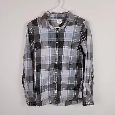 J Crew The Perfect Shirt Women’s XS Plaid Flannel Button Up Gray Blue   • $6.40