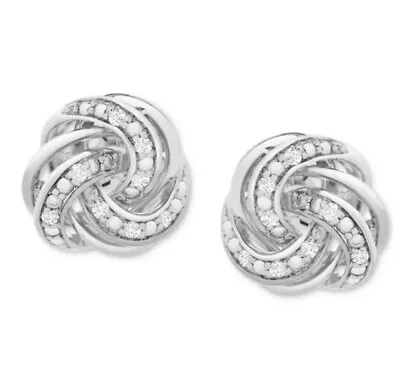 Macy's Diamond Love Knot Stud Earrings (1/10 Ct. T.w.) In Sterling Silver • $49.99