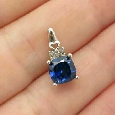 2CT Cushion Cut Lab-Created Blue Sapphire Women's Pendant 14k White Gold Plated • $76.99