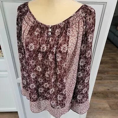 Nurture Boho Peasant Floral Blouse Mauve Womens XL Summer Casual NWT • £28.90