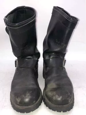 Red Wings Mens 970 Black Leather Pull-On Engineered Motorcycle Boots Size 10.5D • $9.99