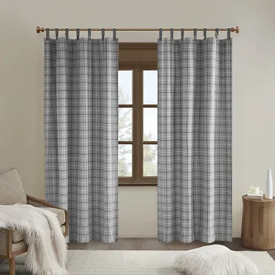 Madison Park Anaheim Plaid Faux Leather Tab Top Curtain Panel With Fleece Lining • $37.99