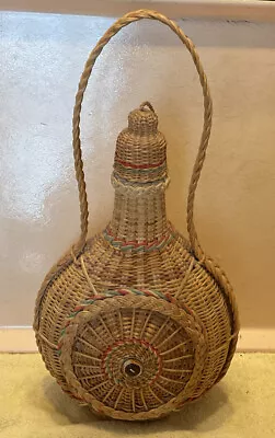 Vintage Wicker Totally Covered Green Wine Bottle 16.5” Tall Great Condition • $69.99