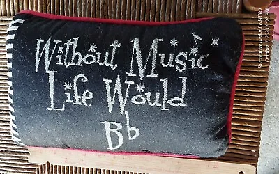 Pillow Music Reads  Without Music Life Would Bb Stitched Blk Rd 12x8  Cpics C+ • $17.77