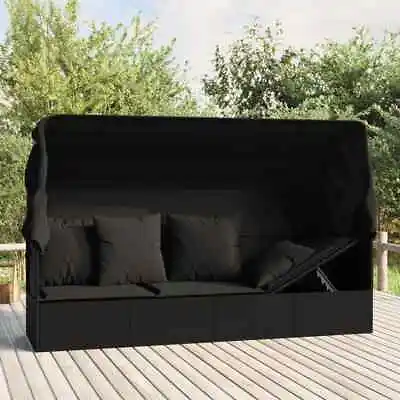 Outdoor Lounge Bed With Roof And Cushions Poly Rattan Multi Colours VidaXL • $385.99