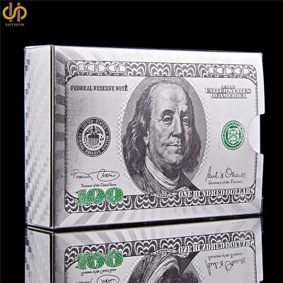 Waterproof Silver Plated Playing Cards $100 Dollar Bill Luxury Table Games Card • $13.66