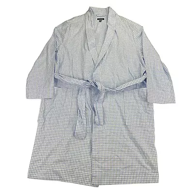 Club Room Mens Gingham Woven Pajama Sleep Robe Blue White S/M • $21.13