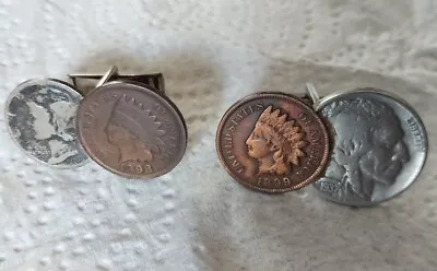 Vintage  1898/ 1899 Indian Head Penny  1935 Mercury  Dime 37 Nickle Cufflinks  • $12