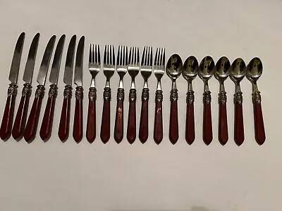 Hampton Silversmith Stainless Stella Red Handle Gold Trim Flatware 18 Piece • $60