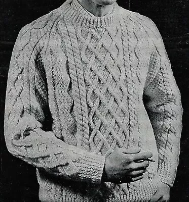 0080 Men's Sweater Aran 38-42  - Vintage Knitting Pattern Reprint • £3.49