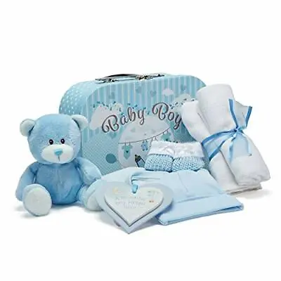 Baby Gift Set–Newborn Baby Gifts Include Baby Clothes Muslin Cloths Blue Teddy • £20