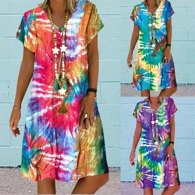 Plus Size Women Boho Loose Tunic Dress Ladies Summer Beach Baggy Kaftan Dresses • $20.24