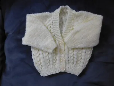 Hand Knitted Baby Cardigan  Cream    New Born • £3.50