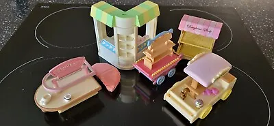 Sylvanian Families Market Stall Bundle Shoe Doughnut Waffle Toy Wagon Sweet Shop • £8.99