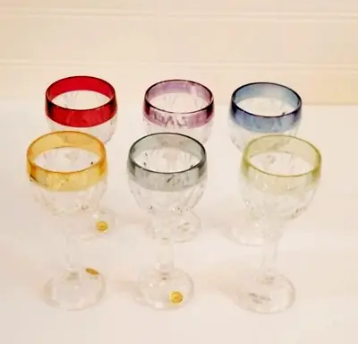 Set Of 6 Nachtmann Crystal Cordial Glasses Germany Bleikristall Color Bands 4.5  • $75