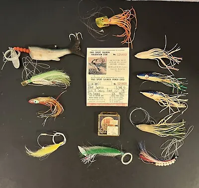 VTG Tackle Box Fishing Lures & Accessories Lot (12) W/ Sport Salmon Punch Card • $20.69
